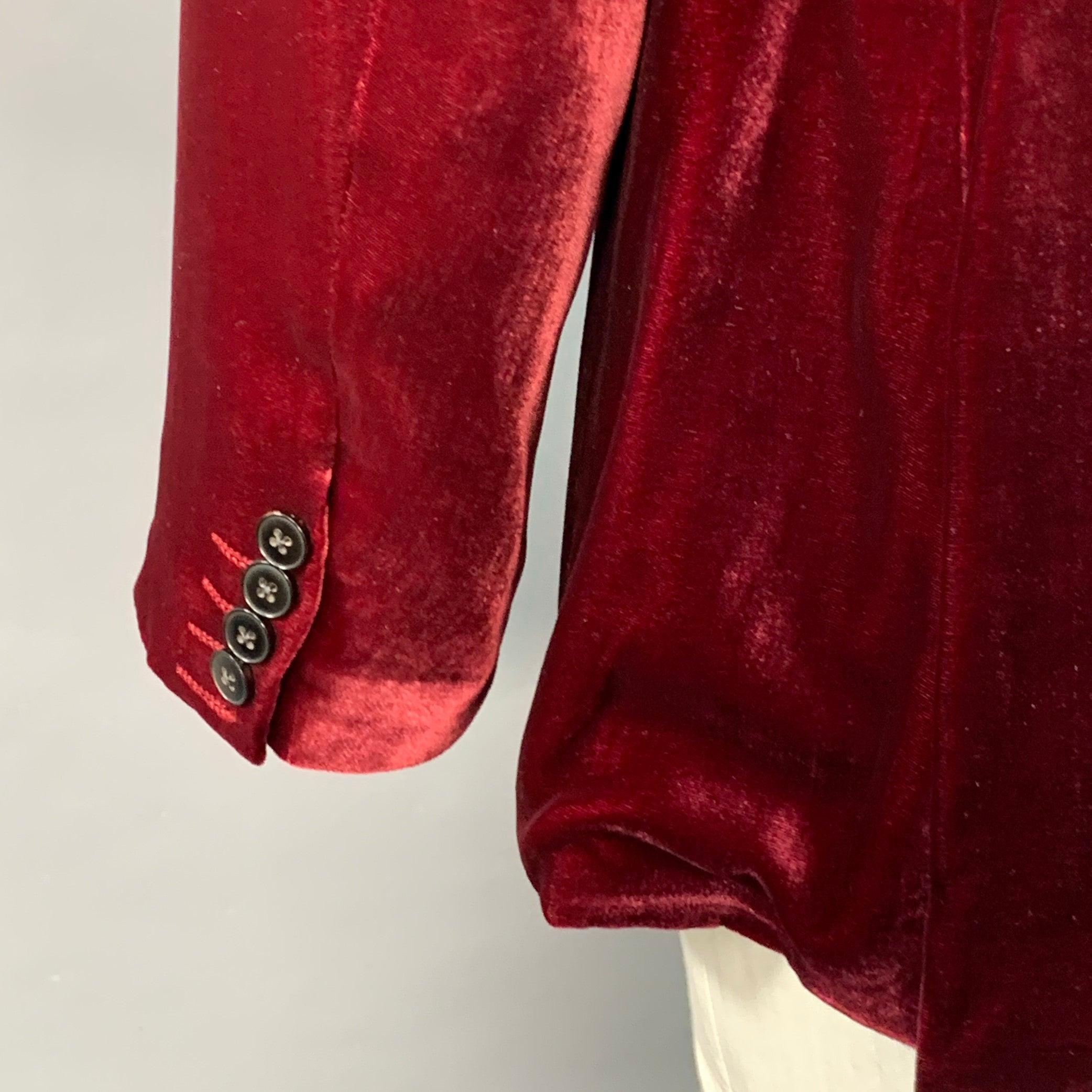 De los hombres ARMANI COLLEZIONI Talla 46 Abrigo largo de deporte de terciopelo burdeos y rayón de seda en venta
