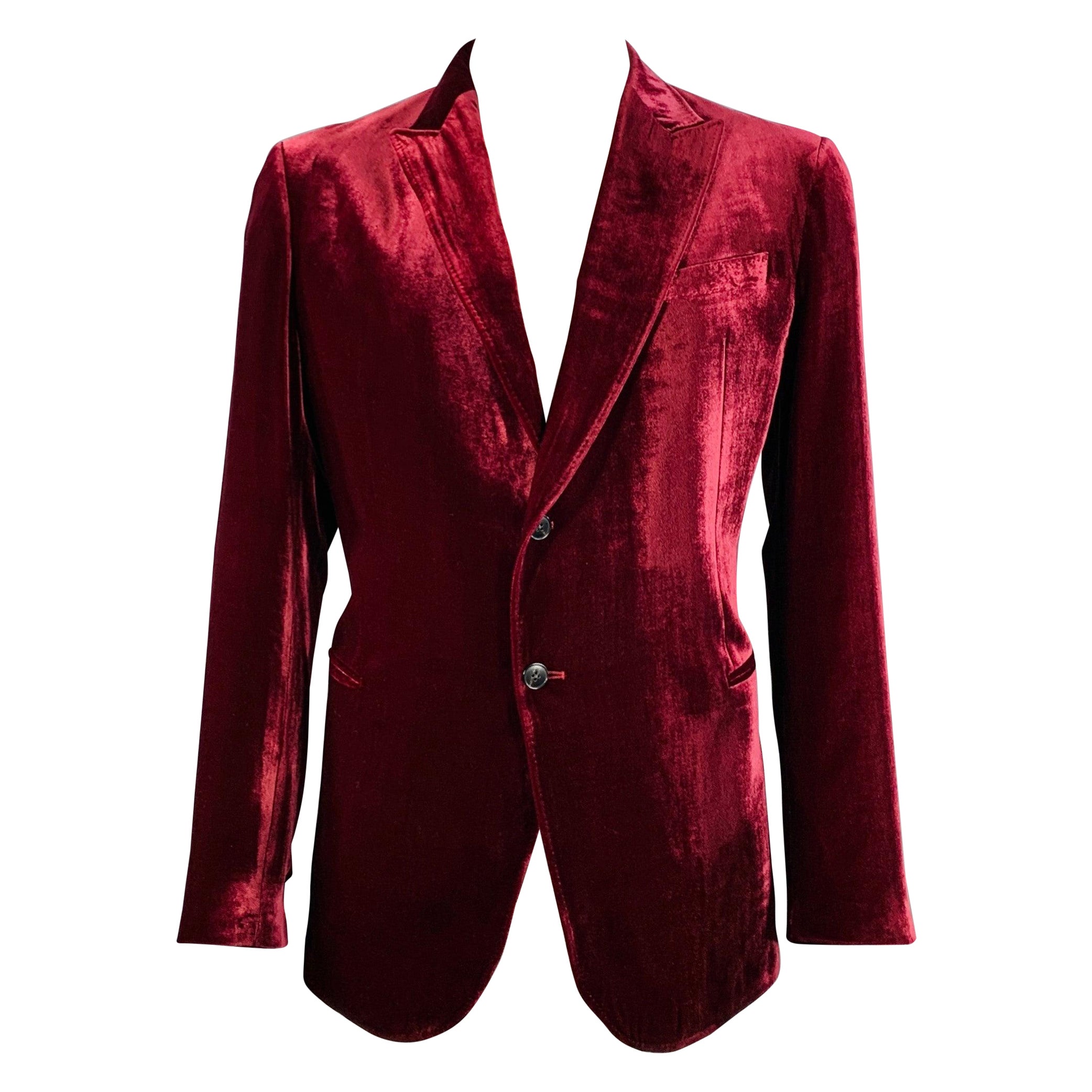 ARMANI COLLEZIONI Size 46 Long Burgundy Velvet Rayon Silk Sport Coat