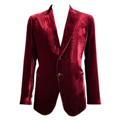 ARMANI COLLEZIONI Size 46 Long Burgundy Velvet Rayon Silk Sport Coat