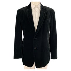 ARMANI COLLEZIONI Size 48 Long Black Velvet Cotton Viscose Sport Coat