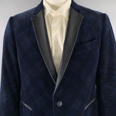 ARMANI COLLEZIONI taglia 48 Navy Black Plaid Velvet Tuxedo Sport Coat