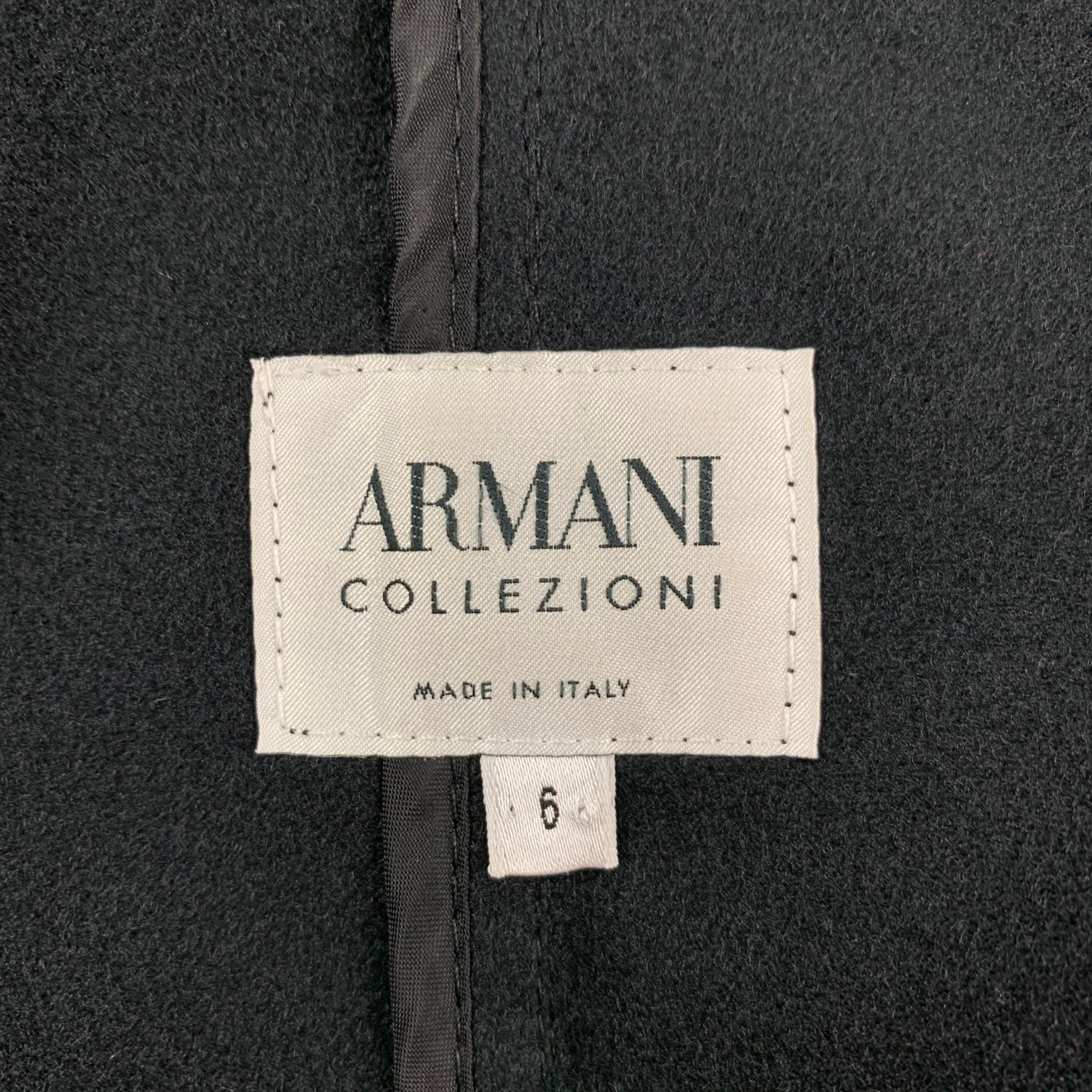 ARMANI COLLEZIONI Size 6 Black Polyester Blend Belted Raincoat 1