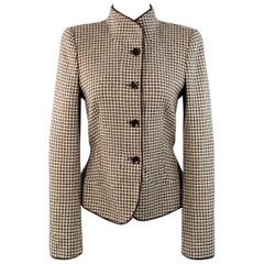 Armani Collezioni Size 6 Brown Tan Wool Houndstooth Collarless Jacket Blazer