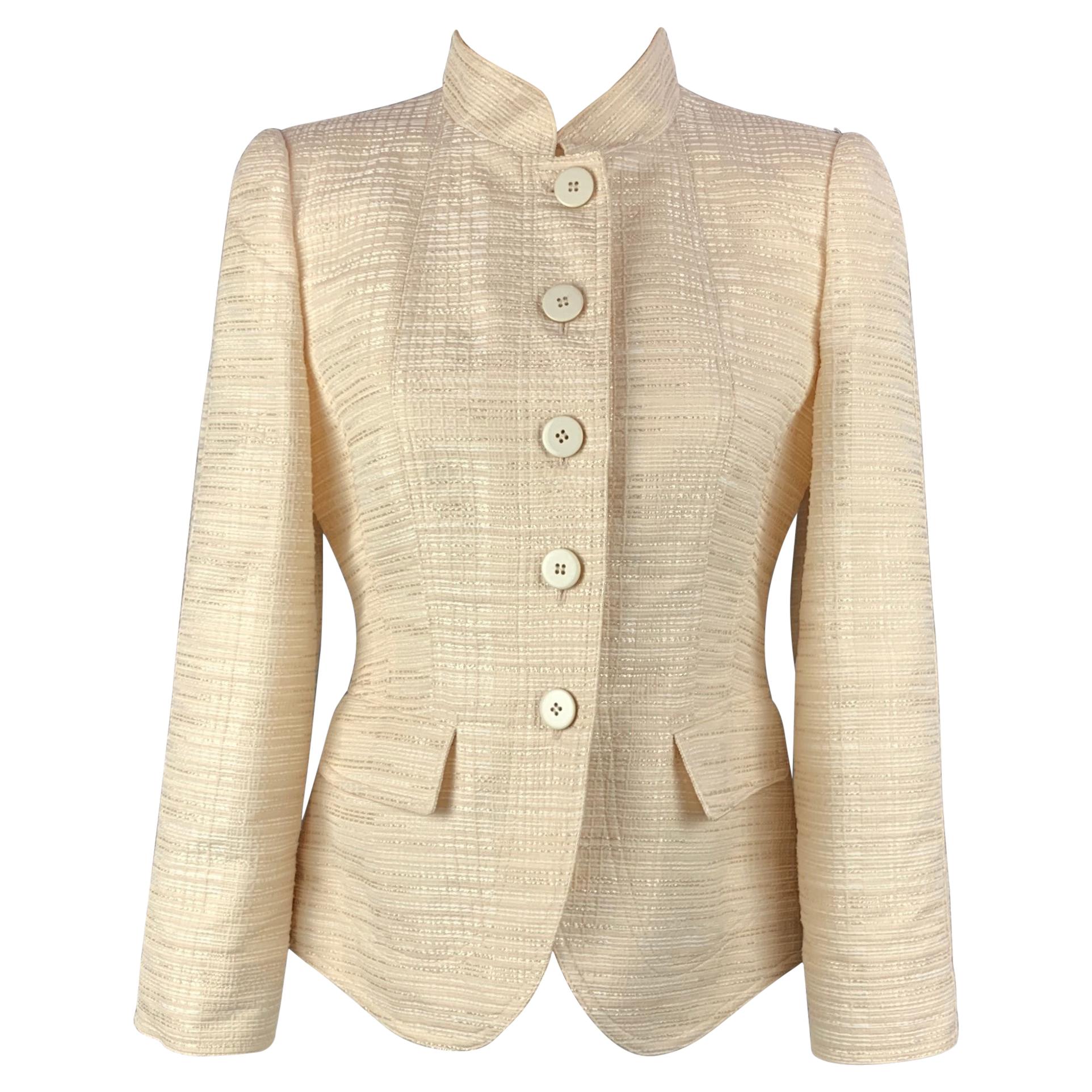 ARMANI COLLEZIONI Size 6 Cream Seersucker Silk / Viscose Buttoned Jacket  For Sale at 1stDibs