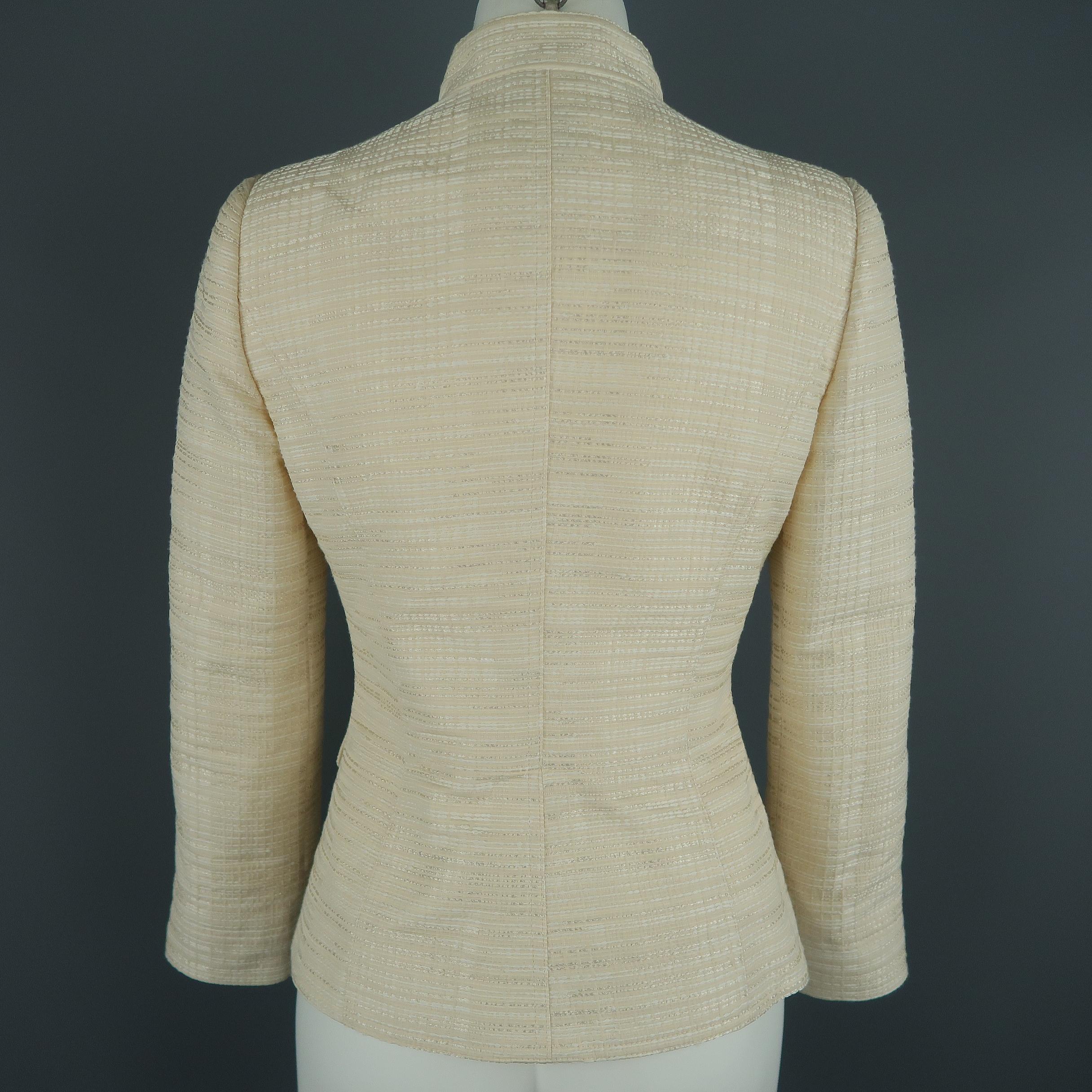 Beige ARMANI COLLEZIONI Size 6 Cream Textured Cotton Blend Mandarin Collar Jacket