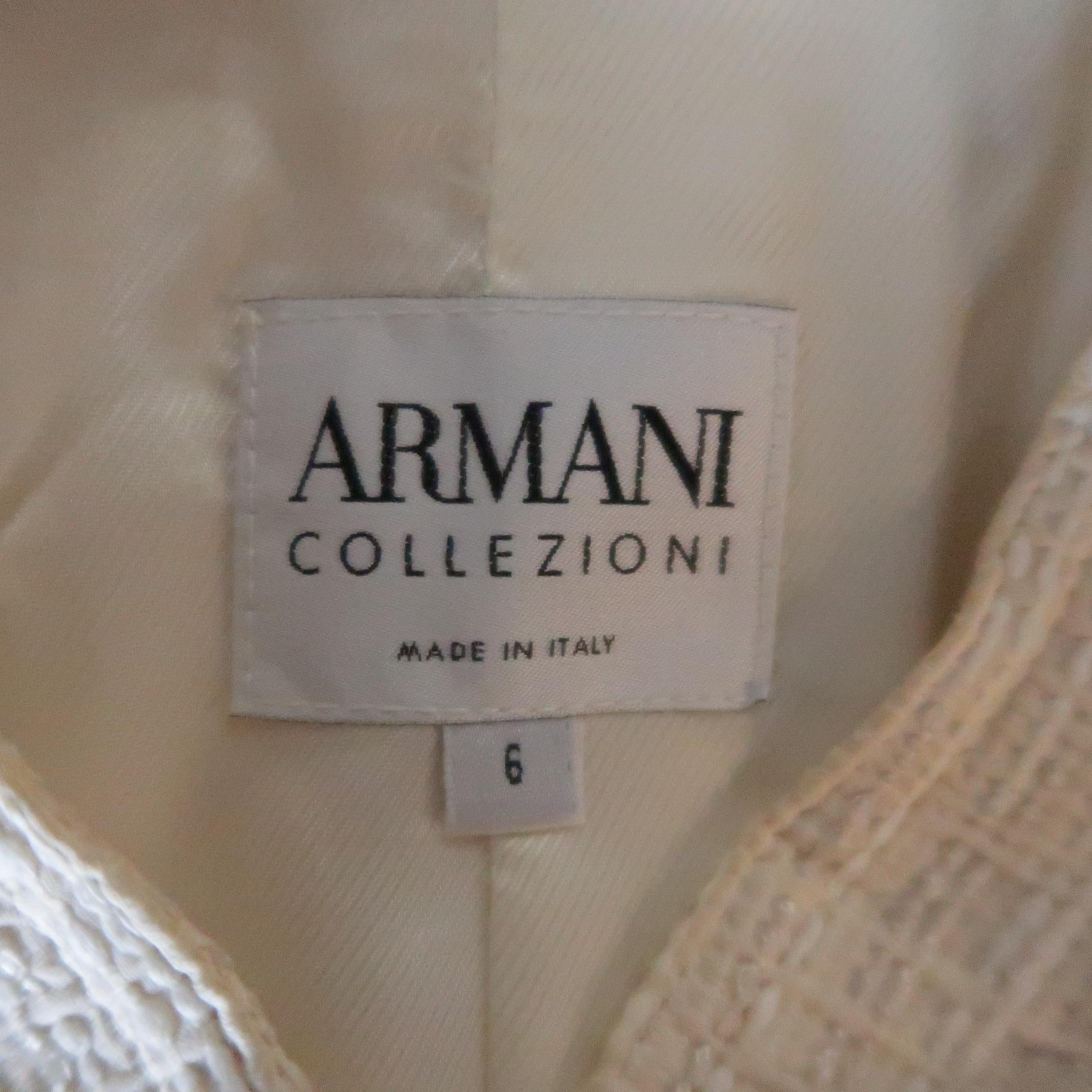 Women's ARMANI COLLEZIONI Size 6 Cream Textured Cotton Blend Mandarin Collar Jacket