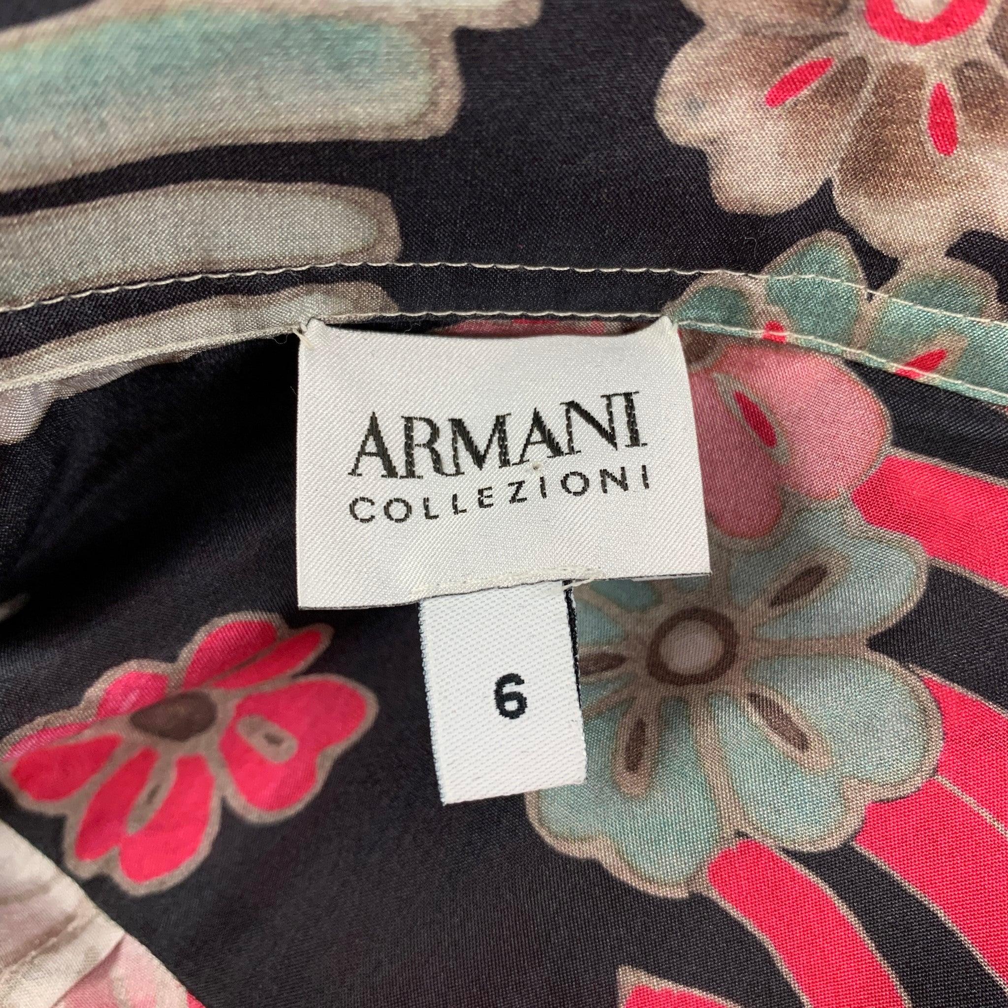 ARMANI COLLEZIONI Size 6 Multi-Color Silk Floral Long Sleeve Casual Top For Sale 1
