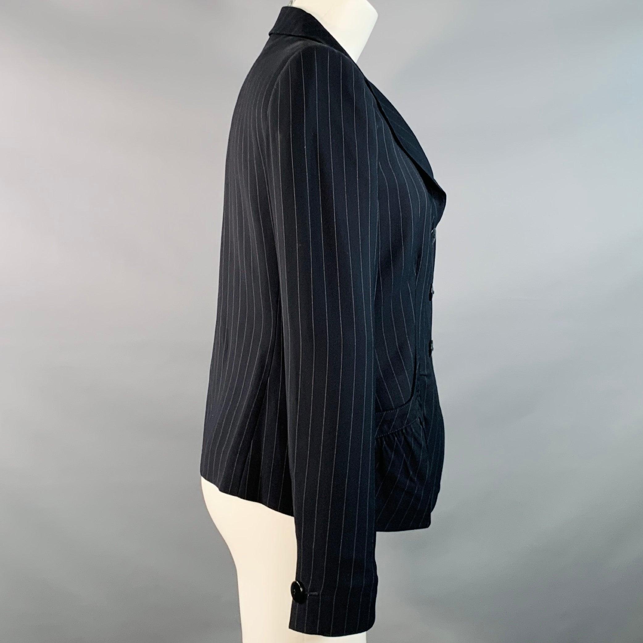 ARMANI COLLEZIONI Größe 6 Navy Grau Nadelstreifen Jacke Blazer (Schwarz) im Angebot