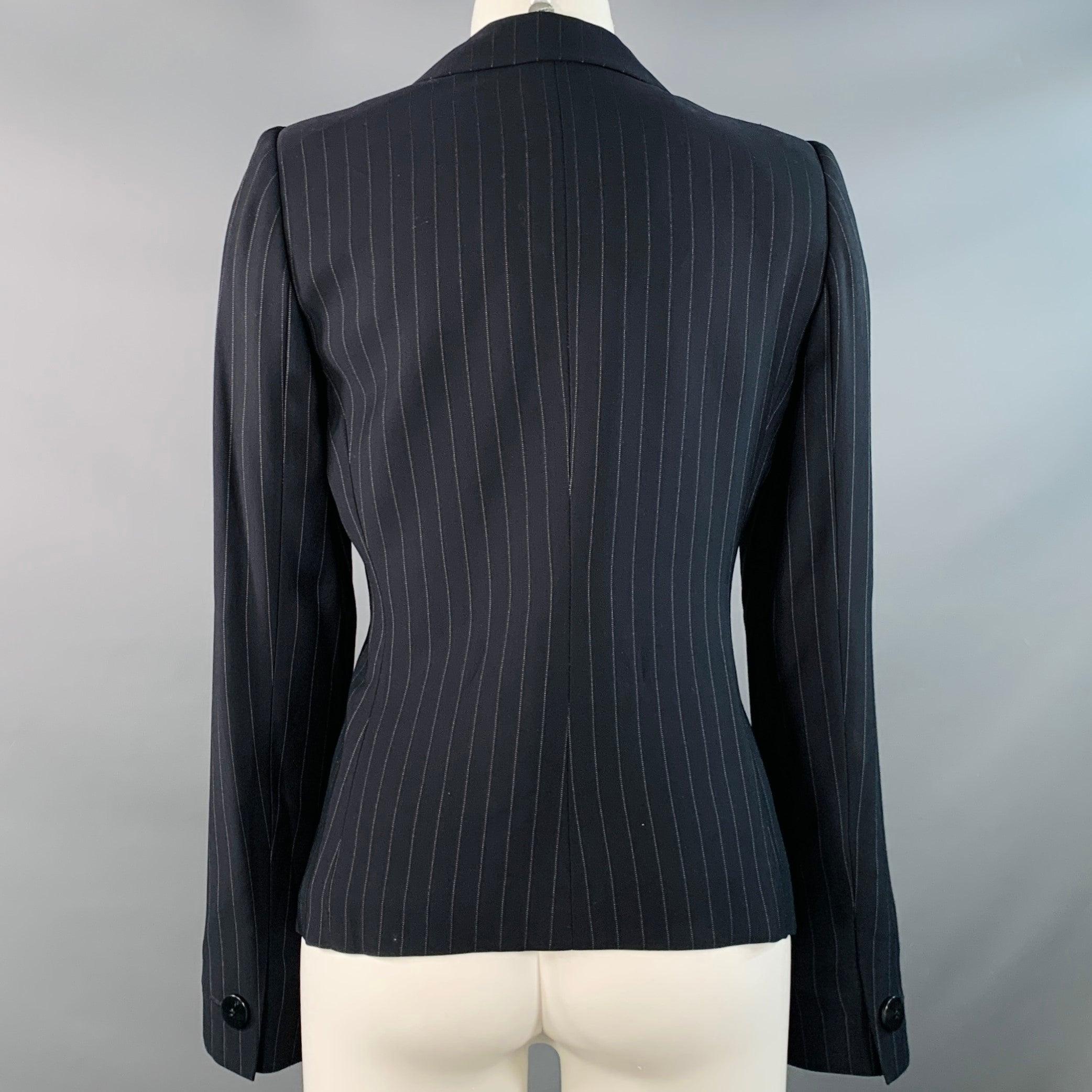ARMANI COLLEZIONI Größe 6 Navy Grau Nadelstreifen Jacke Blazer im Zustand „Gut“ im Angebot in San Francisco, CA