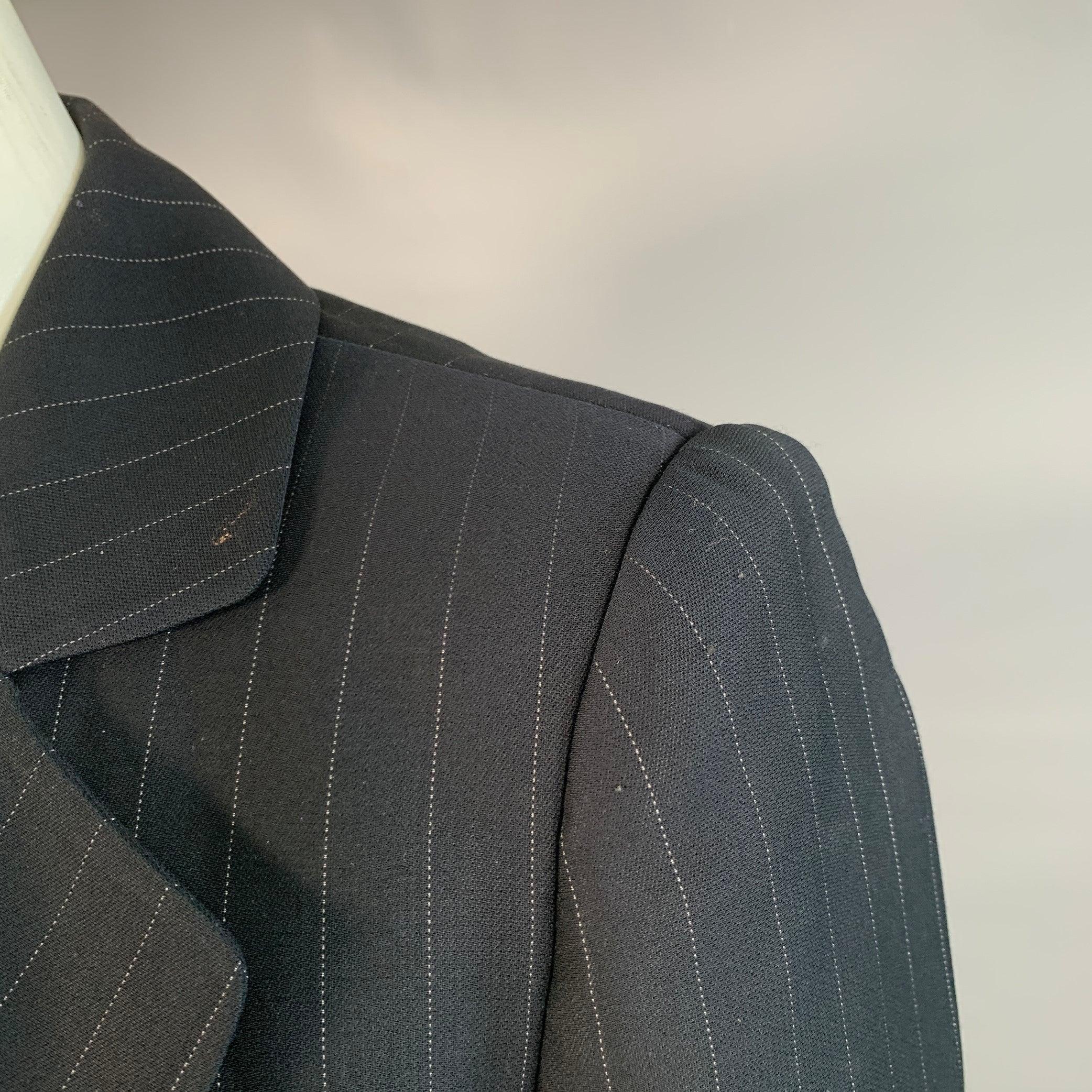 ARMANI COLLEZIONI Größe 6 Navy Grau Nadelstreifen Jacke Blazer im Angebot 1