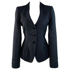 ARMANI COLLEZIONI Taglia 6 Giacca Blazer Gessato Grigio Navy