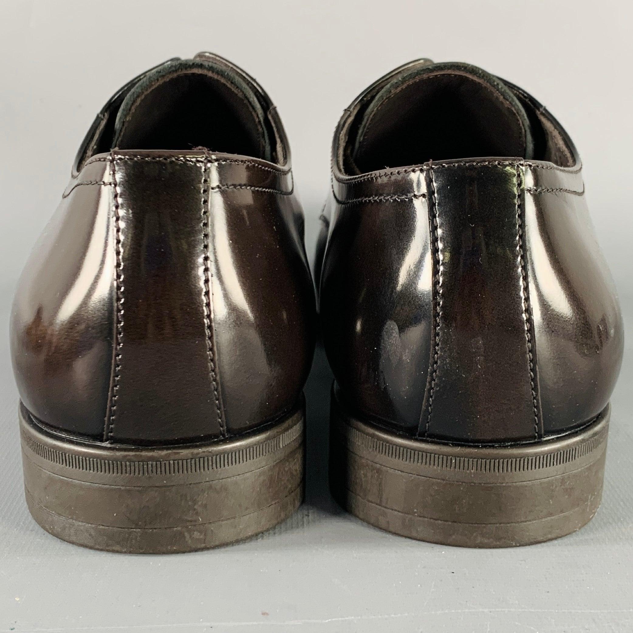 Black ARMANI COLLEZIONI Size 7.5 Brown Leather Derby Lace-Up Shoes For Sale