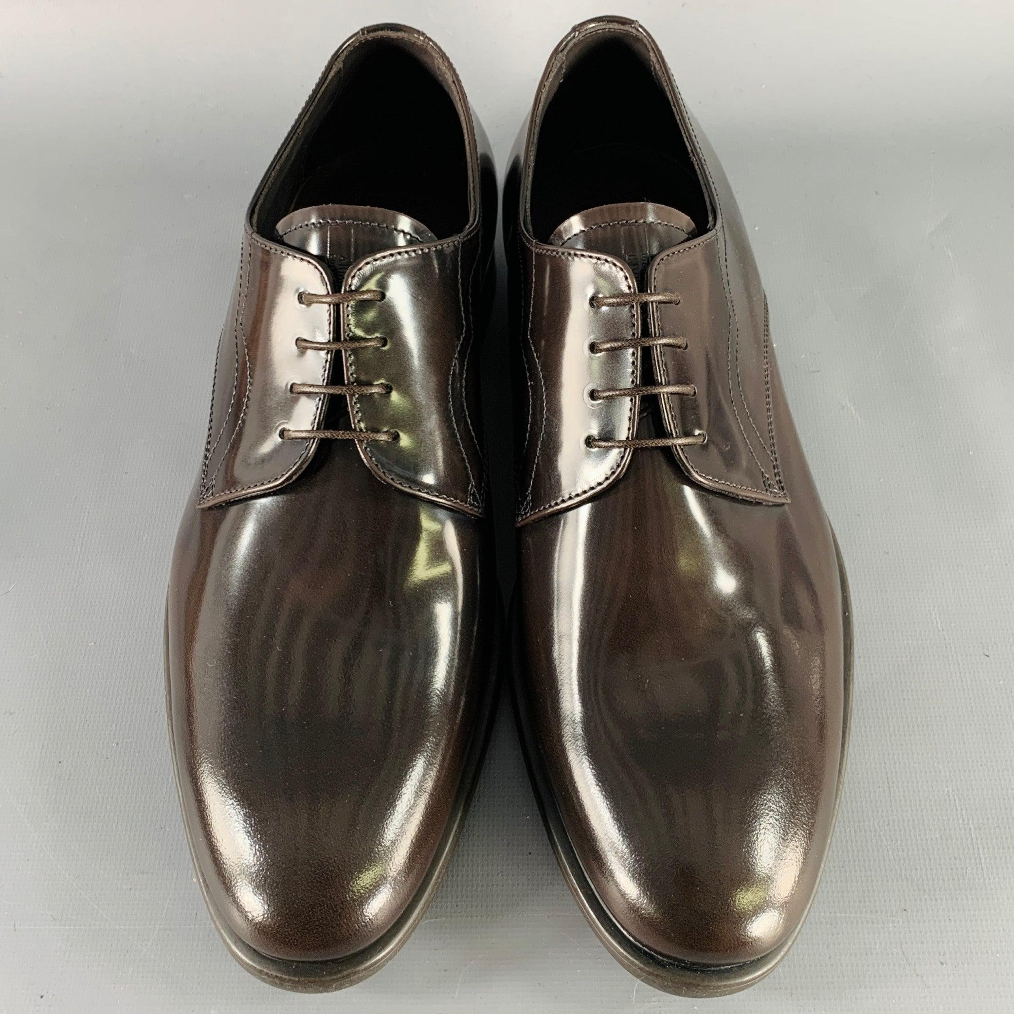 ARMANI COLLEZIONI Size 7.5 Brown Leather Derby Lace-Up Shoes In Good Condition For Sale In San Francisco, CA