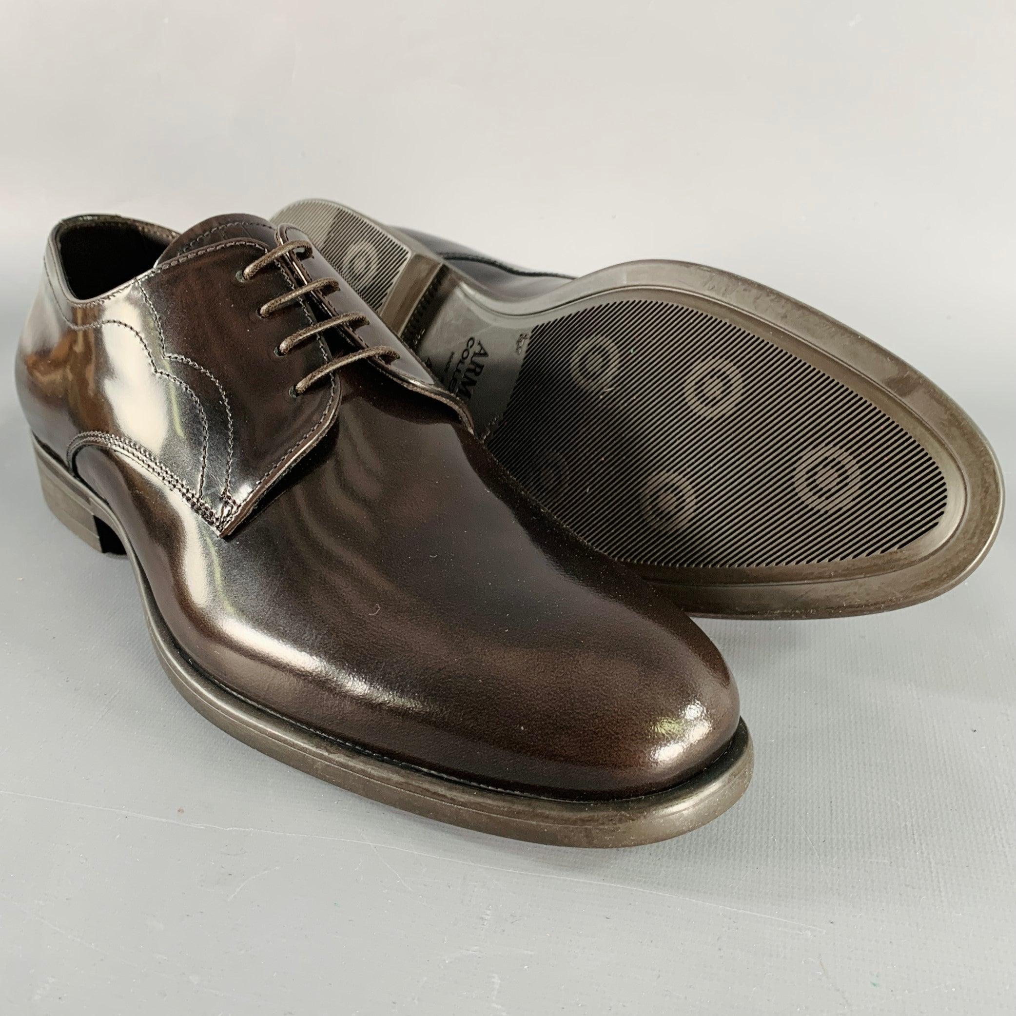 Men's ARMANI COLLEZIONI Size 7.5 Brown Leather Derby Lace-Up Shoes For Sale