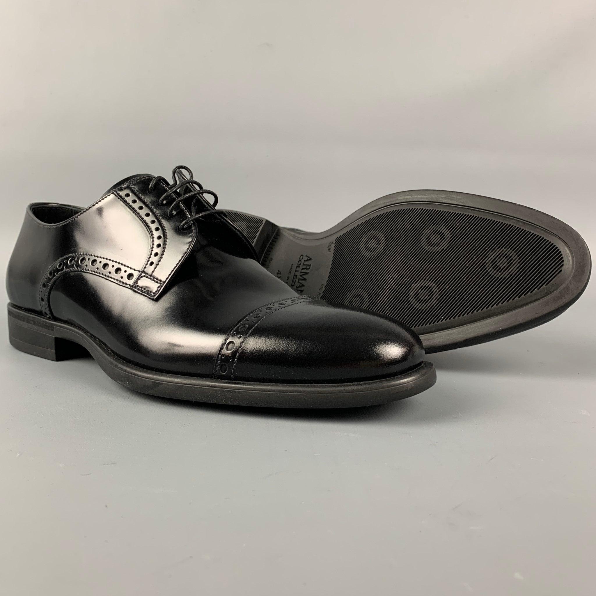 ARMANI COLLEZIONI Size 8 Black Perforated Cap Toe Lace Up Shoes In Good Condition For Sale In San Francisco, CA