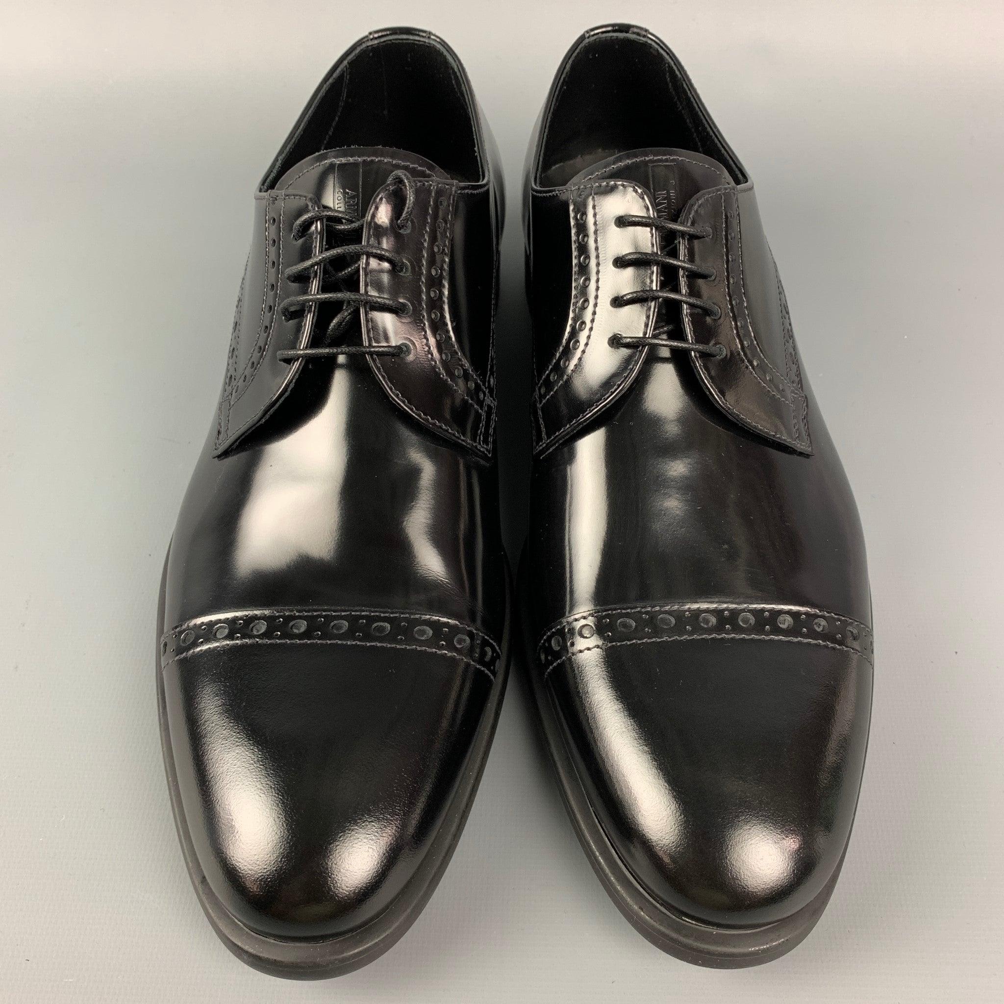 Men's ARMANI COLLEZIONI Size 8 Black Perforated Cap Toe Lace Up Shoes For Sale