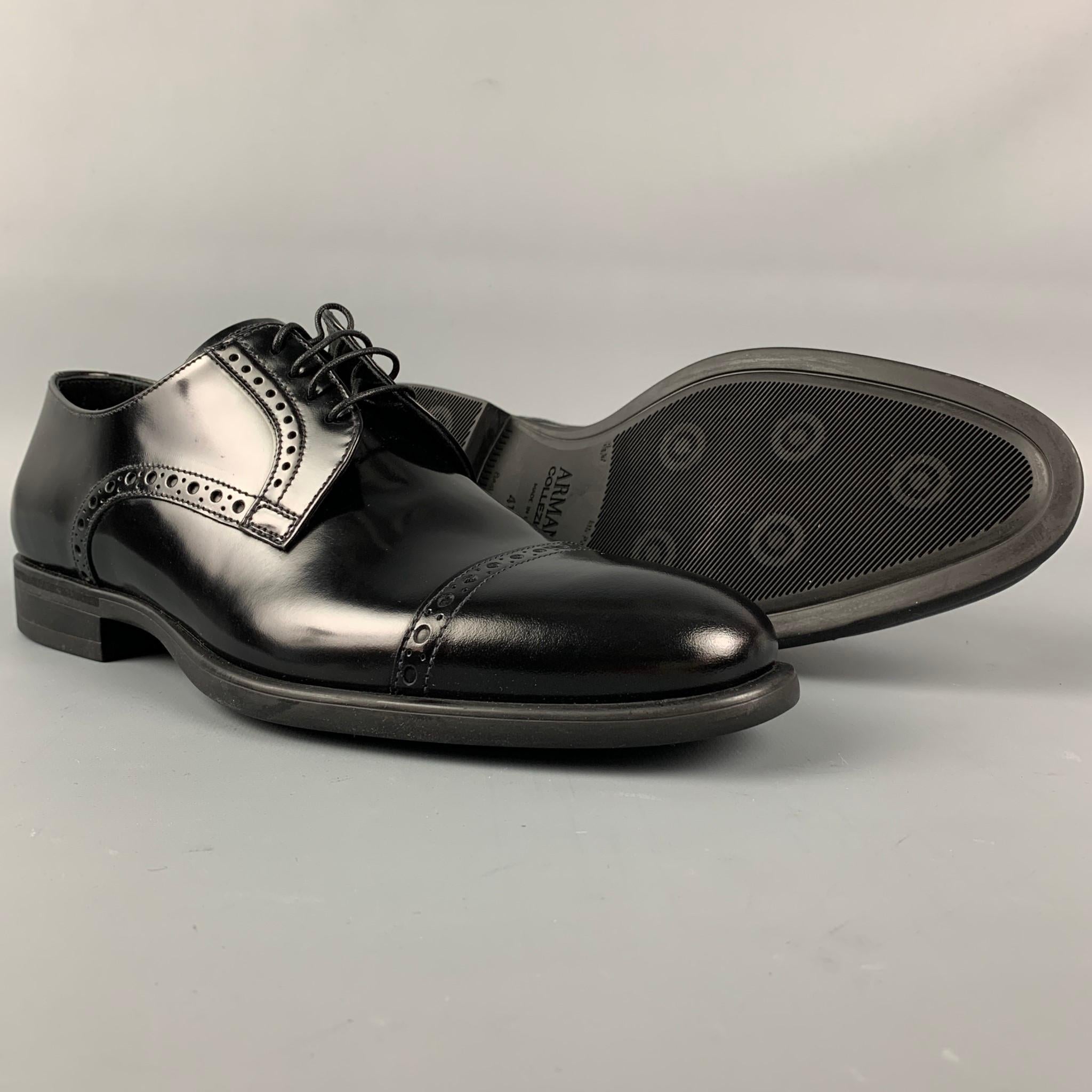 ARMANI COLLEZIONI Size 8 Black Perforated Cap Toe Lace Up Shoes 4
