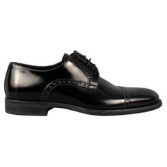 ARMANI COLLEZIONI Size 8 Black Perforated Cap Toe Lace Up Shoes