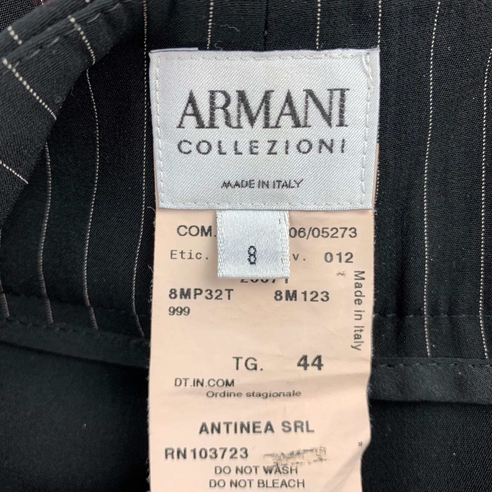 Women's ARMANI COLLEZIONI Size 8 Black Pinstripe Polyester Blend Wide Leg Dress Pants