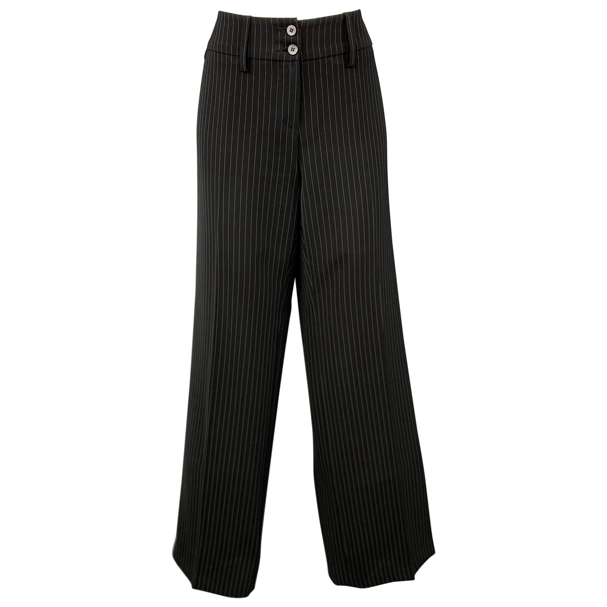 ARMANI COLLEZIONI Size 8 Black Pinstripe Polyester Blend Wide Leg Dress Pants