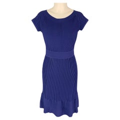 ARMANI COLLEZIONI Talla 8 Vestido con mangas casquillo de canalé en mezcla de viscosa azul