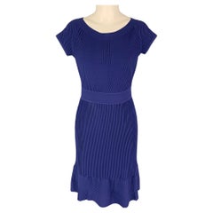 ARMANI COLLEZIONI Size 8 Blue Viscose Blend Ribbed Cap Sleeves Dress