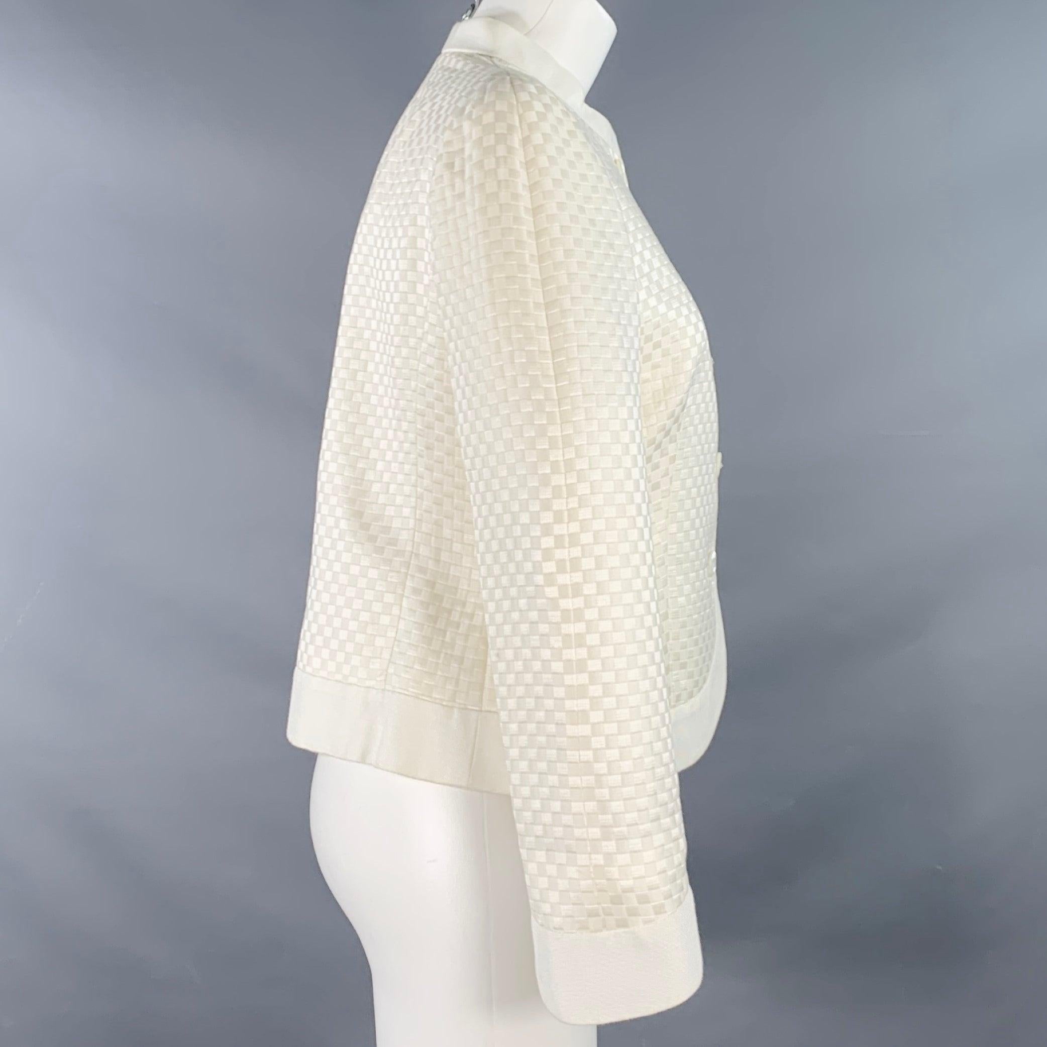 ARMANI COLLEZIONI Size 8 Cream Checkered Jacket Blazer In Good Condition For Sale In San Francisco, CA