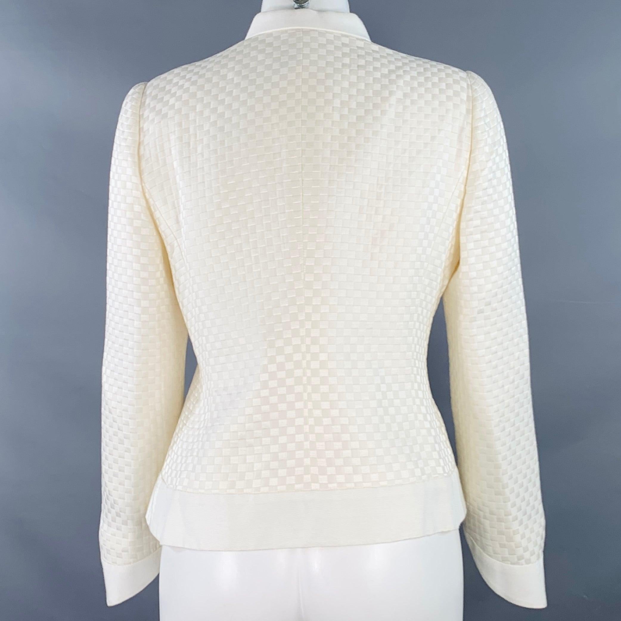 Women's ARMANI COLLEZIONI Size 8 Cream Checkered Jacket Blazer For Sale