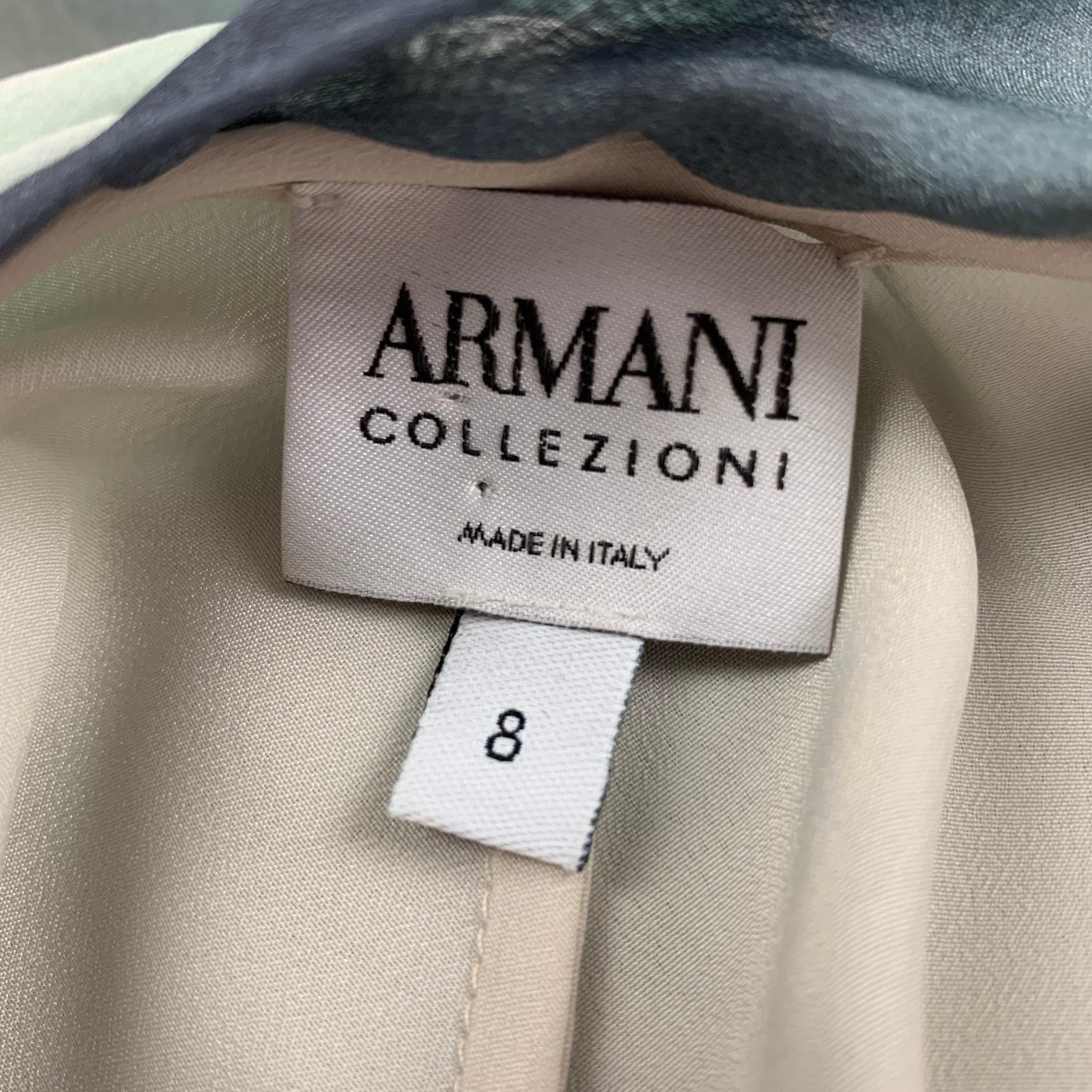 ARMANI COLLEZIONI Size 8 Green Purple Silk Marbled Ruffle Top 1