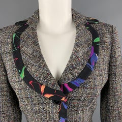 ARMANI COLLEZIONI Size 8 Grey Multi Color Tweed Floral Trim Blazer