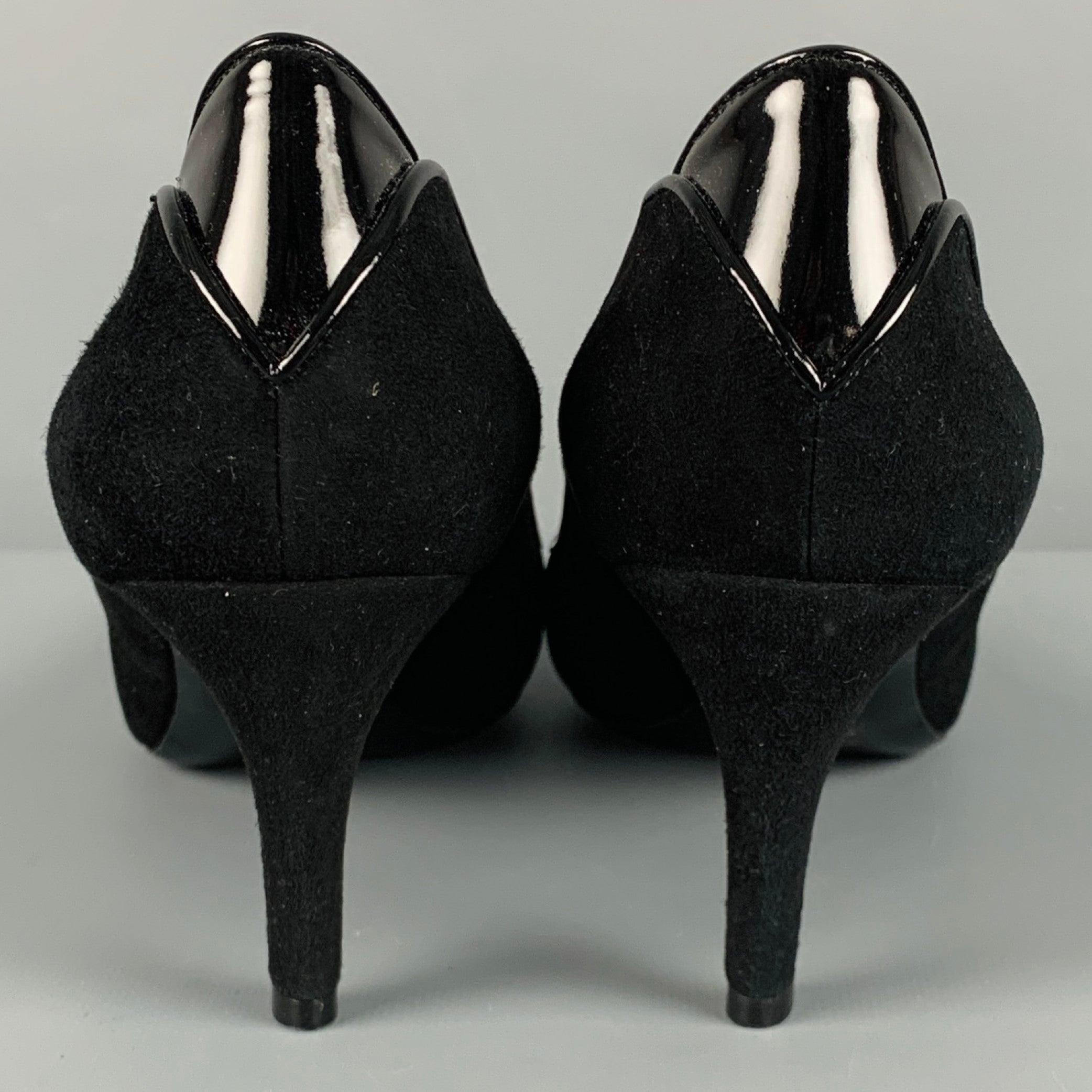 ARMANI COLLEZIONI Size 9.5 Black Suede Patent Leather Classic Pumps In Excellent Condition For Sale In San Francisco, CA