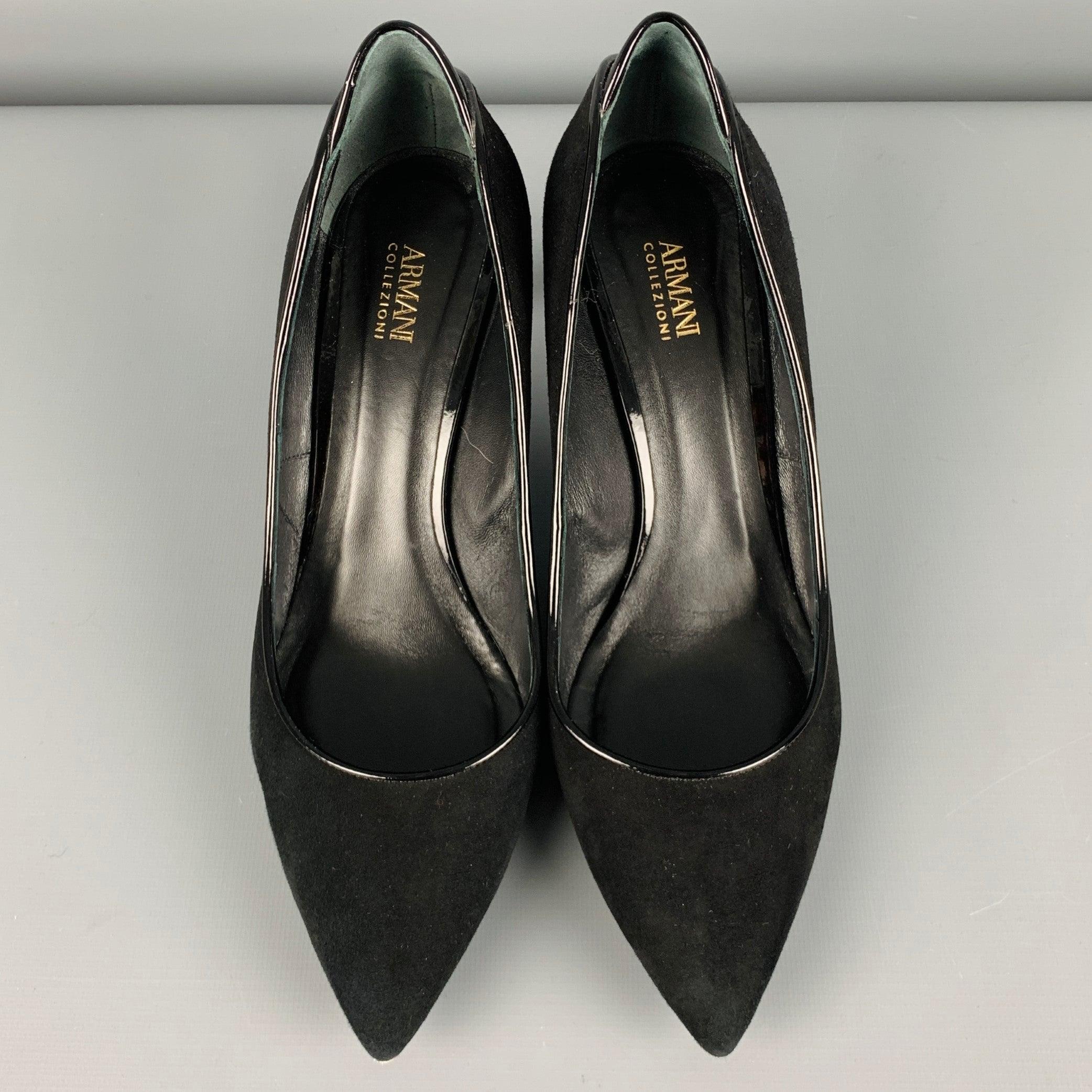 Women's ARMANI COLLEZIONI Size 9.5 Black Suede Patent Leather Classic Pumps For Sale