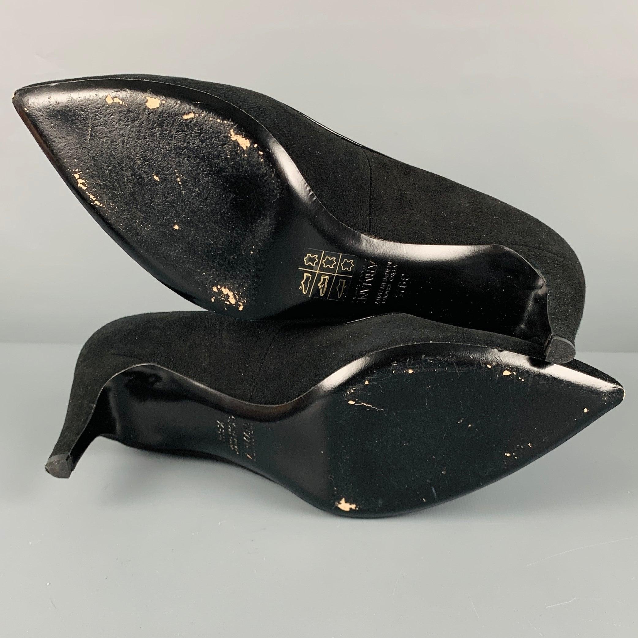 ARMANI COLLEZIONI Size 9.5 Black Suede Patent Leather Classic Pumps For Sale 2