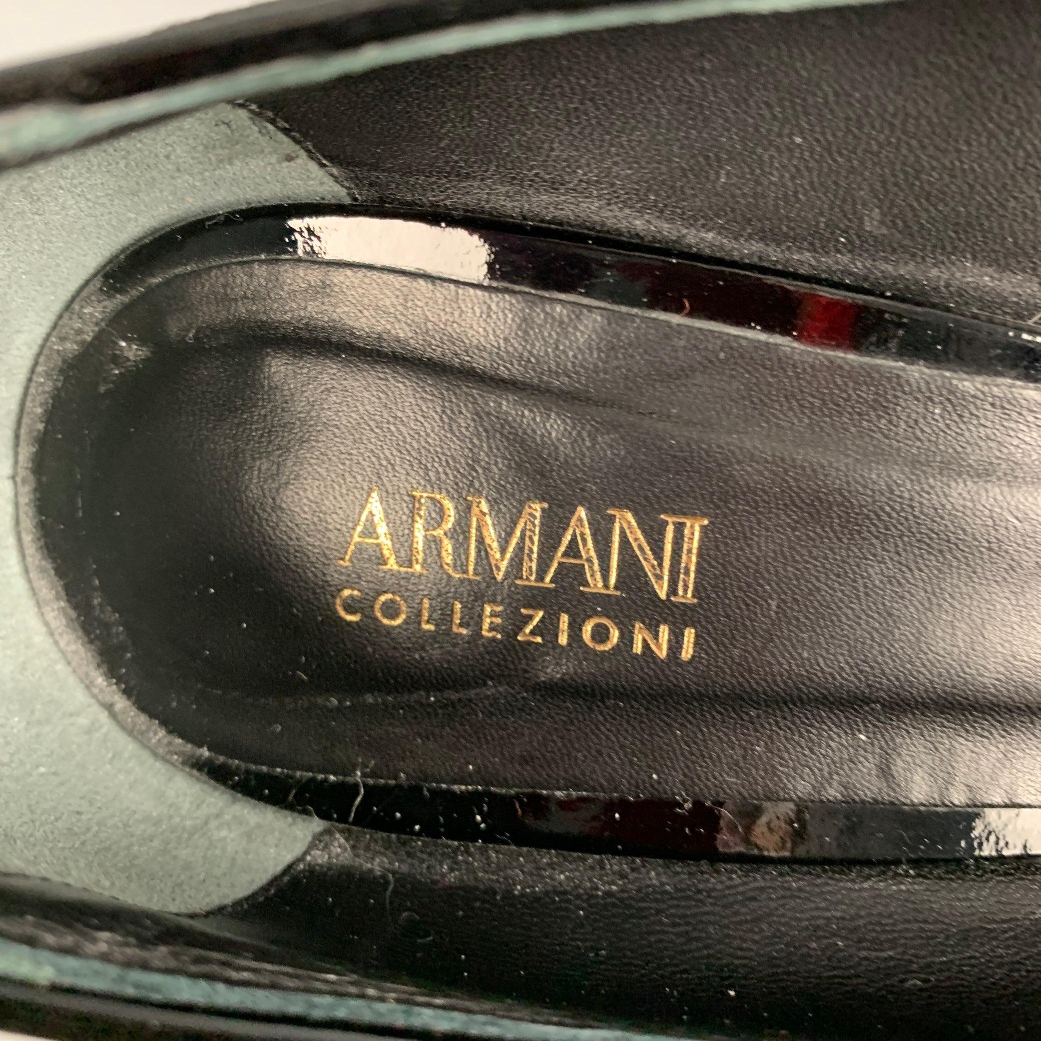 ARMANI COLLEZIONI Size 9.5 Black Suede Patent Leather Classic Pumps For Sale 3