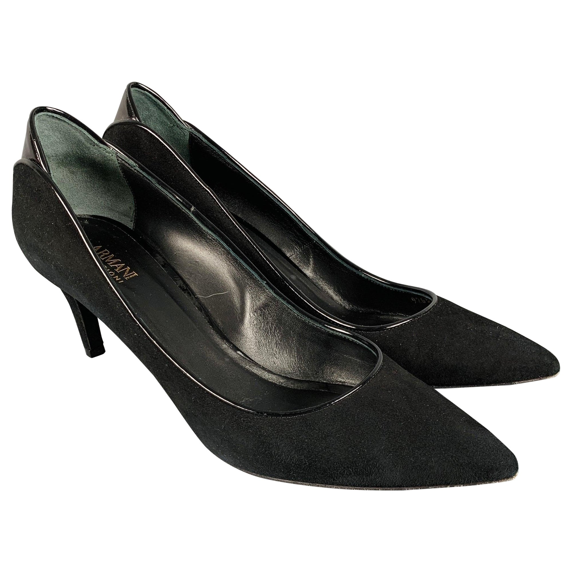 ARMANI COLLEZIONI Classic Pumps aus schwarzem Wildleder und Lackleder, Größe 9,5