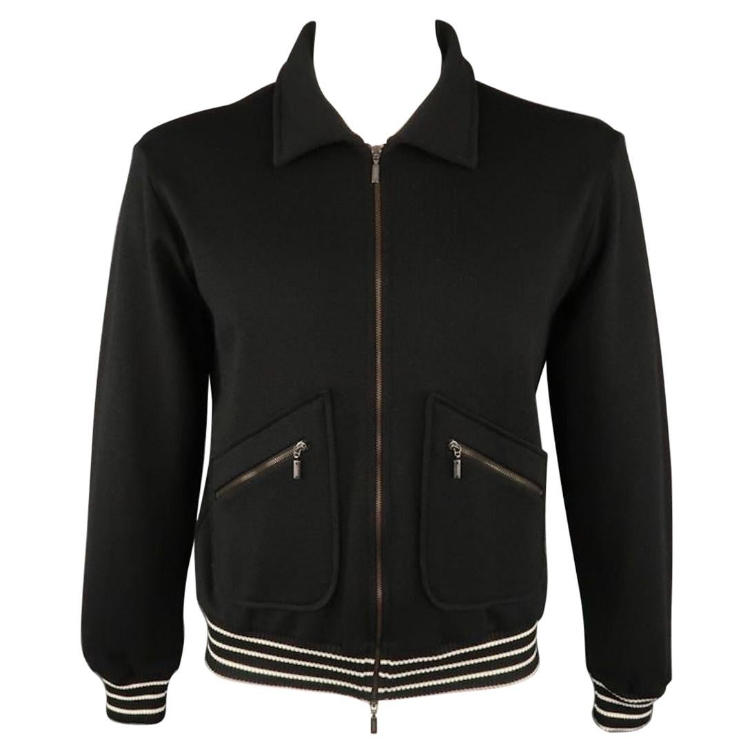 ARMANI COLLEZIONI Size L Black Solid Wool Blend Zip Up Jacket
