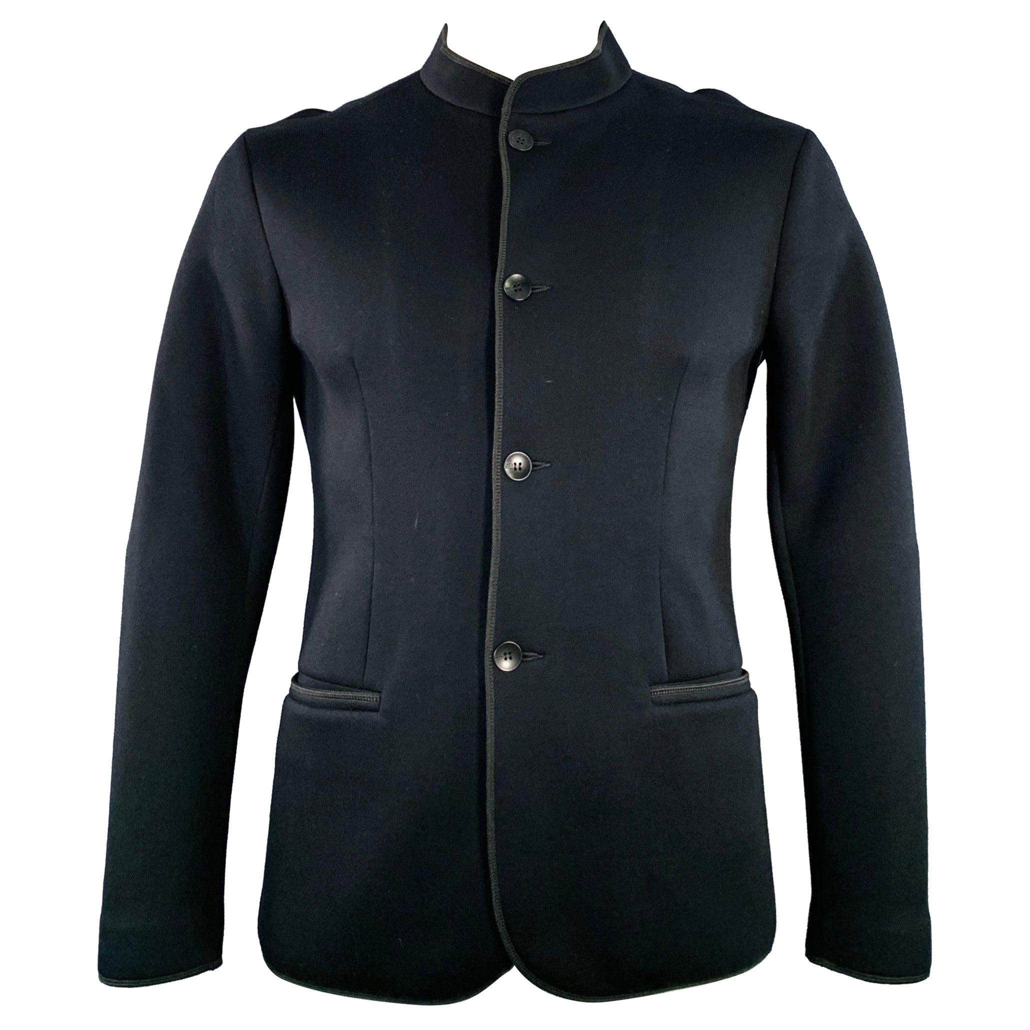 ARMANI COLLEZIONI Size L Black Viscose Nehru Collar Jacket