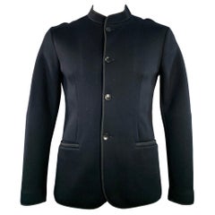 ARMANI COLLEZIONI Size L Black Viscose Nehru Collar Jacket