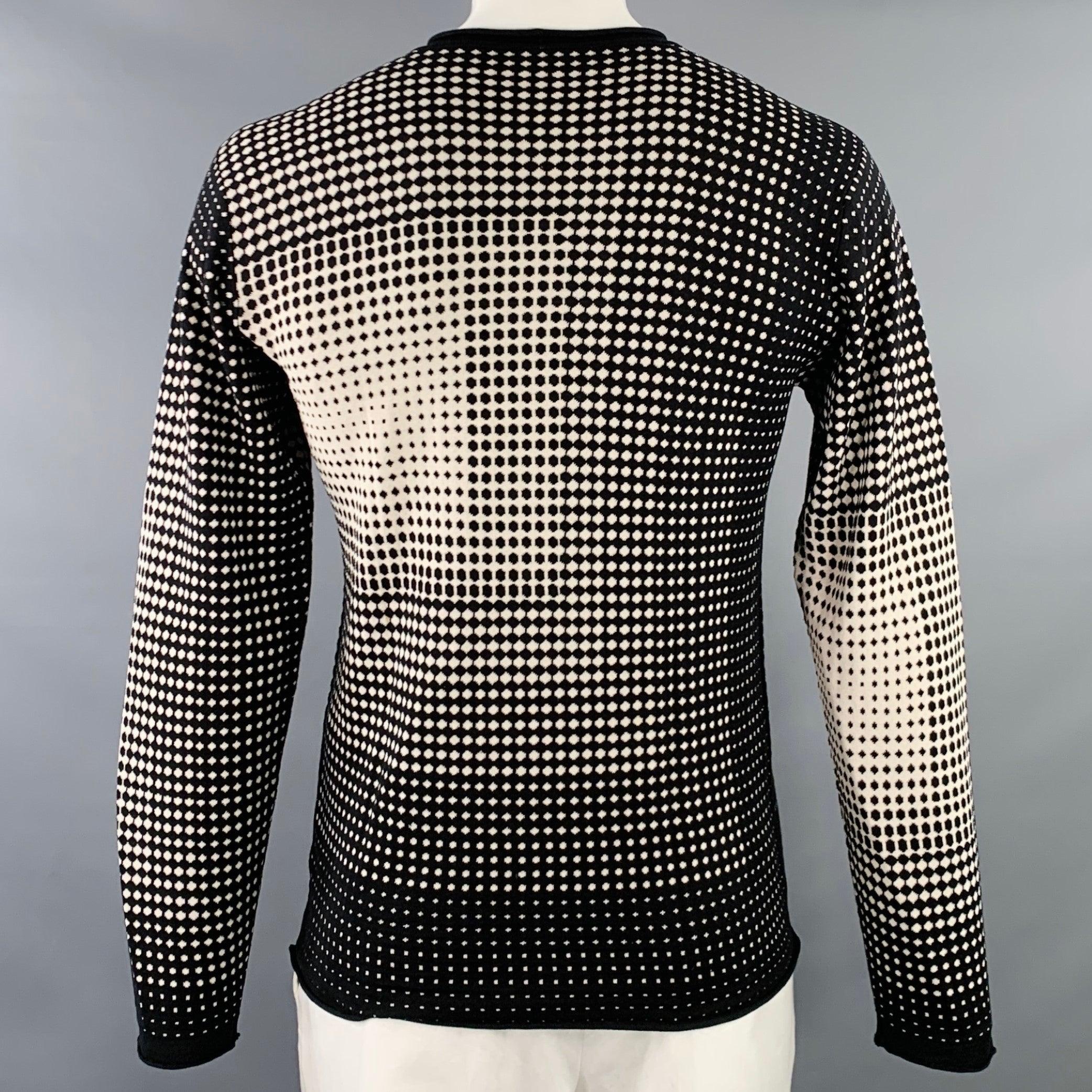 ARMANI COLLEZIONI Size L Black White Geometric Dots Silk Blend Crew Neck Pullover In Good Condition For Sale In San Francisco, CA