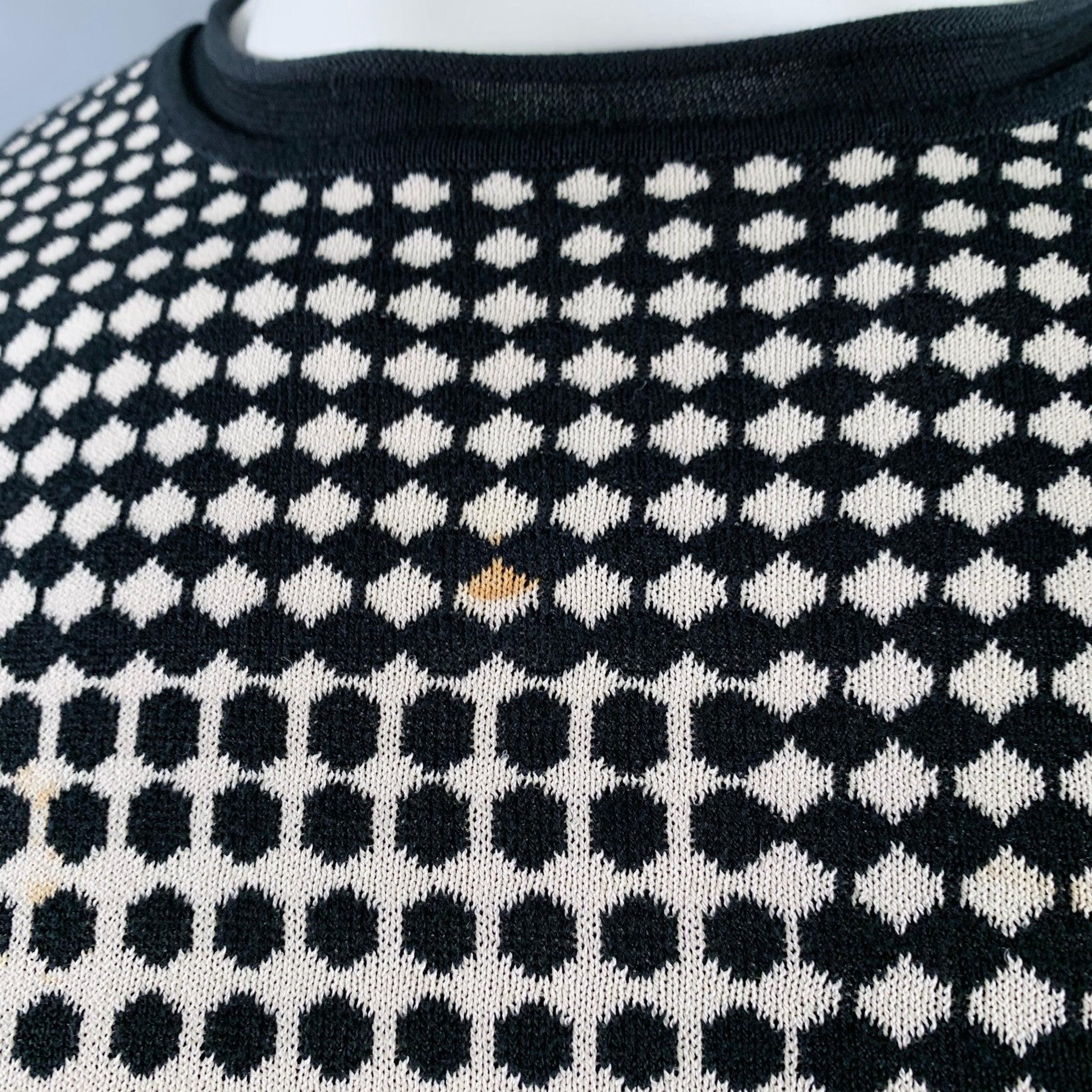 ARMANI COLLEZIONI Size L Black White Geometric Dots Silk Blend Crew Neck Pullover For Sale 1