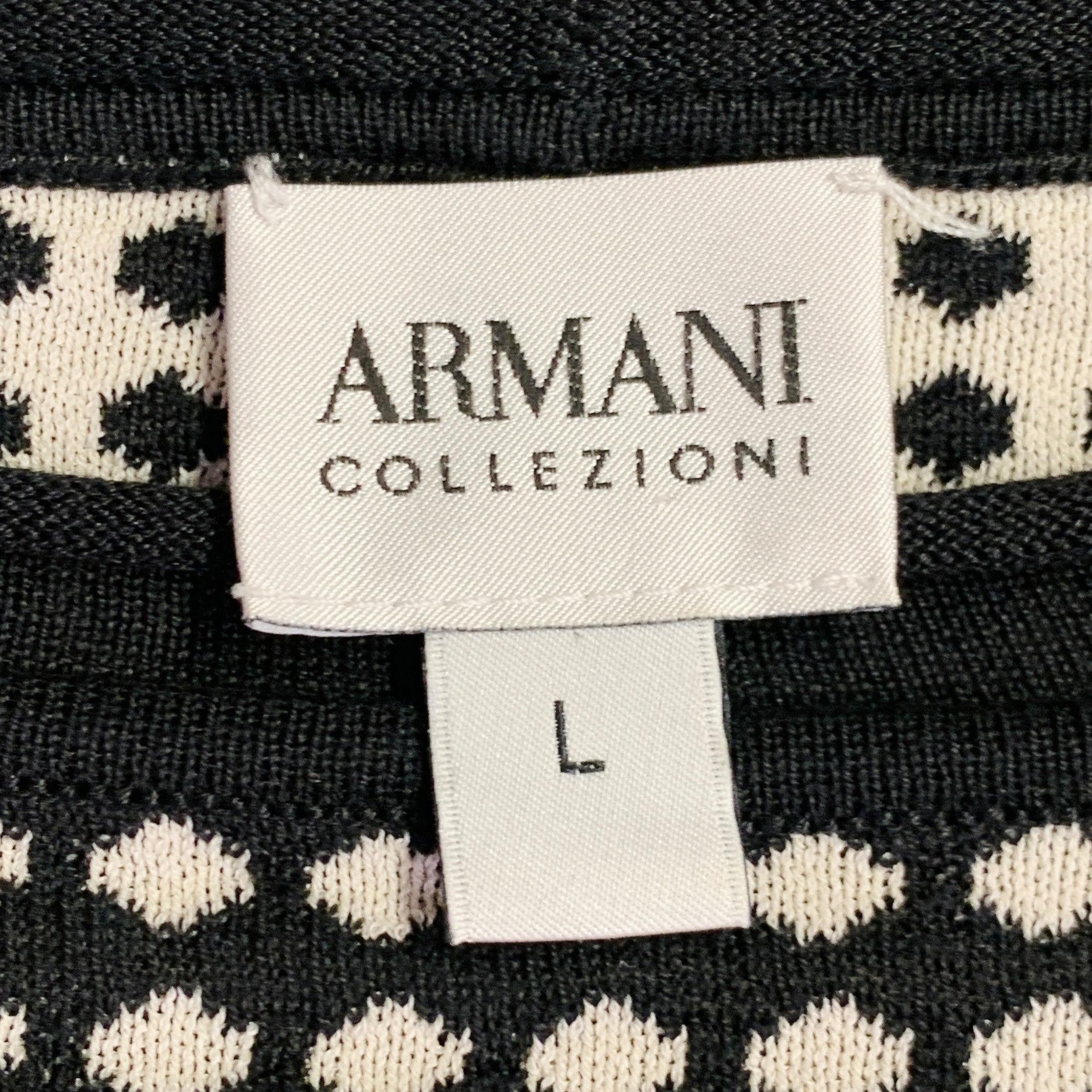 ARMANI COLLEZIONI Size L Black White Geometric Dots Silk Blend Crew Neck Pullover For Sale 3