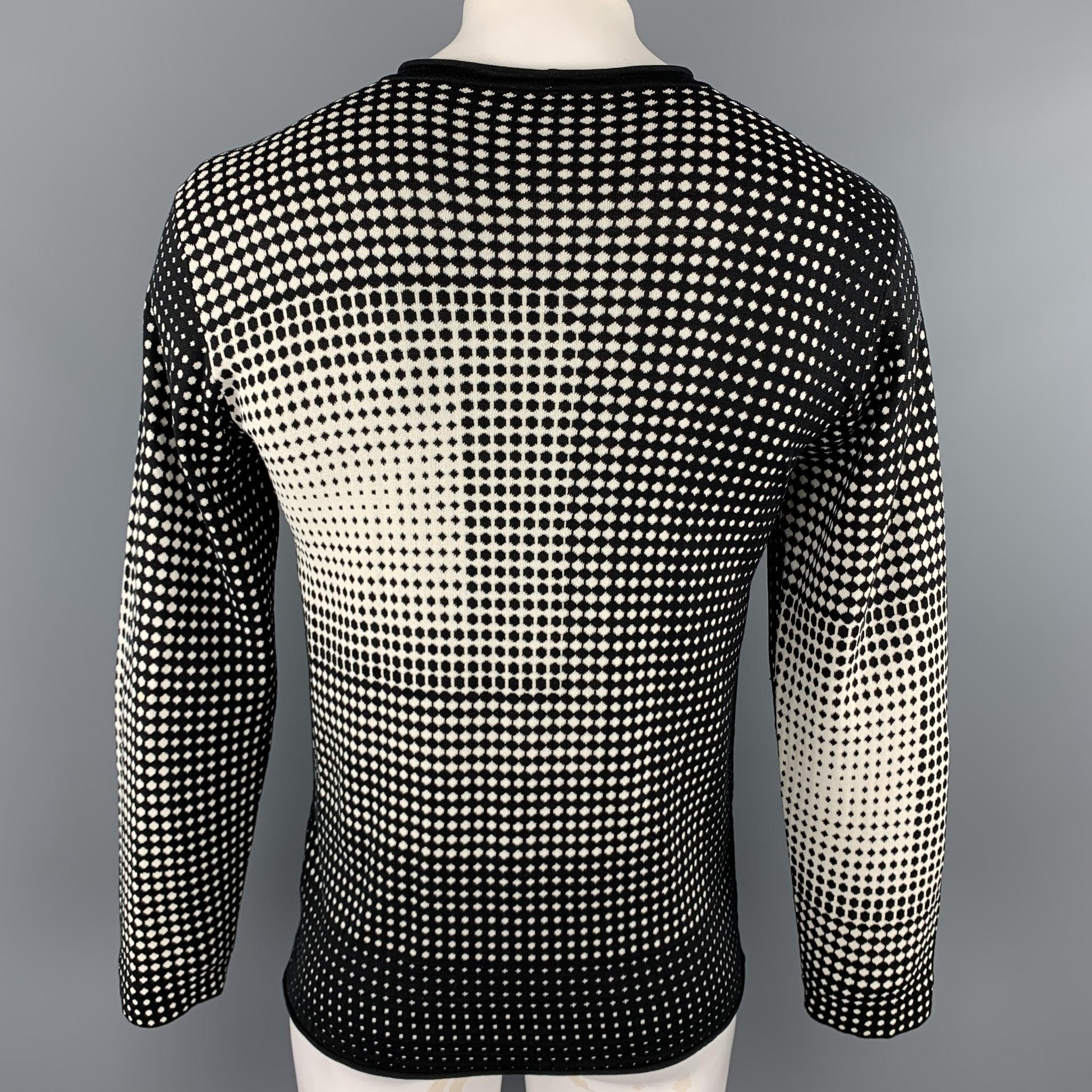 Men's ARMANI COLLEZIONI Size L Black & White Geometric Silk / Viscose Pullover
