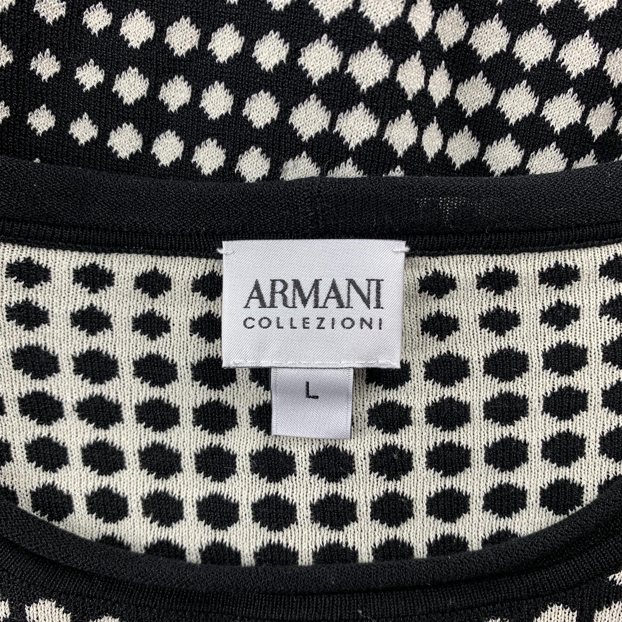 ARMANI COLLEZIONI Size L Black & White Geometric Silk / Viscose Pullover 1