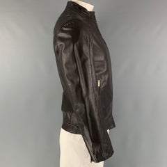 ARMANI COLLEZIONI Size L Brown Leather Motorcycle Jacket