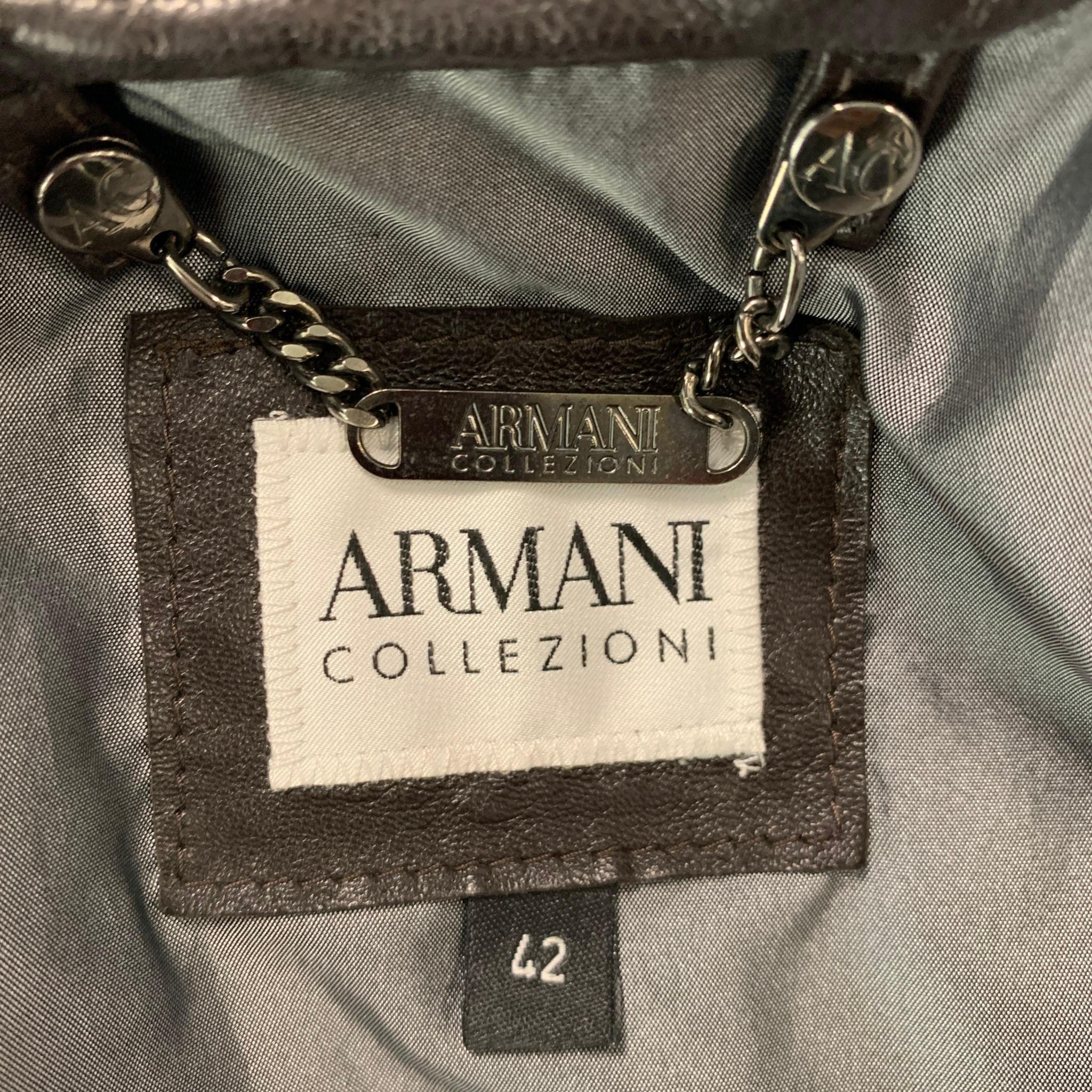 ARMANI COLLEZIONI Size L Brown Leather Motorcycle Jacket In Excellent Condition In San Francisco, CA