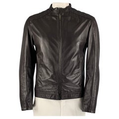 ARMANI COLLEZIONI Size L Brown Leather Motorcycle Jacket