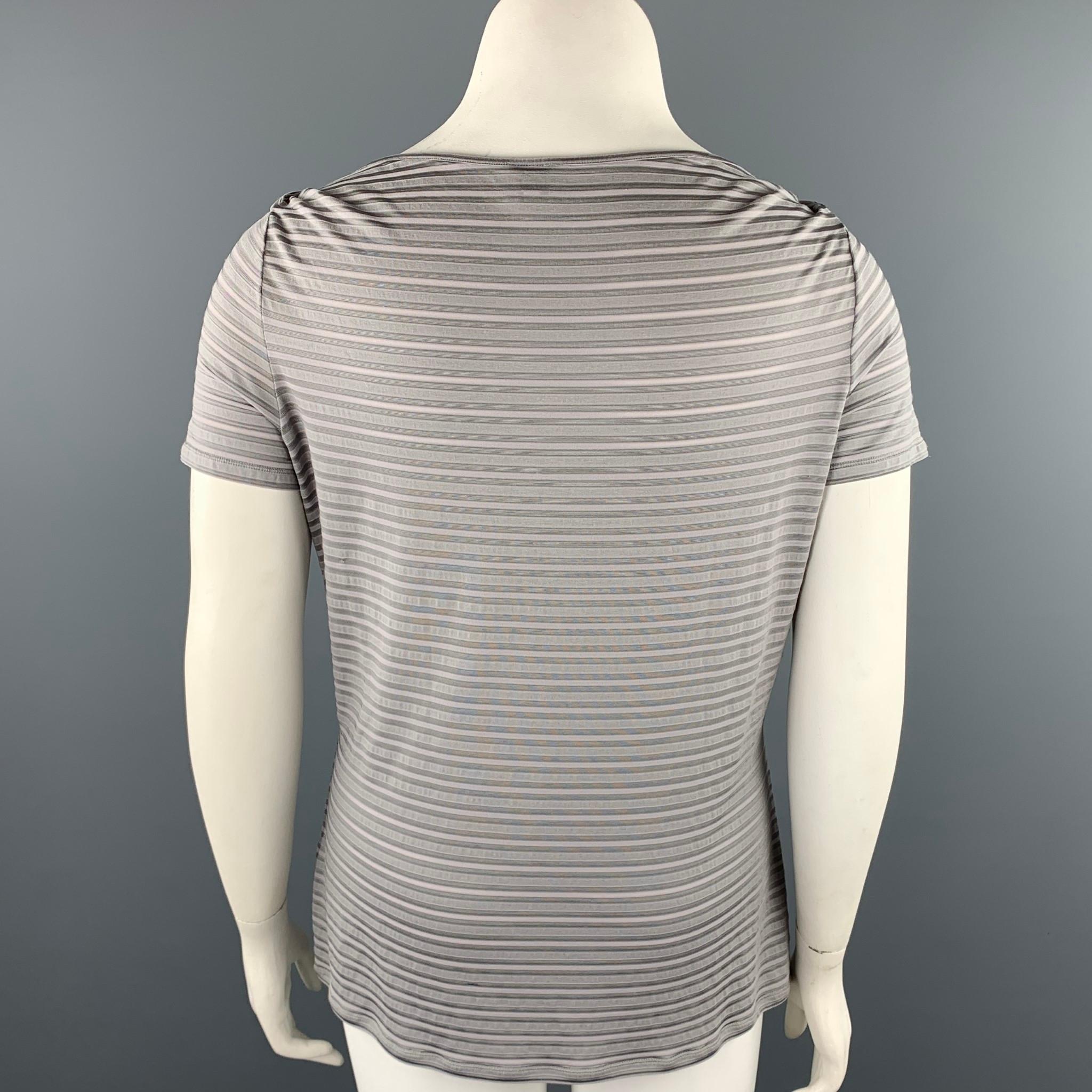 ARMANI COLLEZIONI Size L Gray Stripe Textured Boat Neck T-shirt In Good Condition In San Francisco, CA