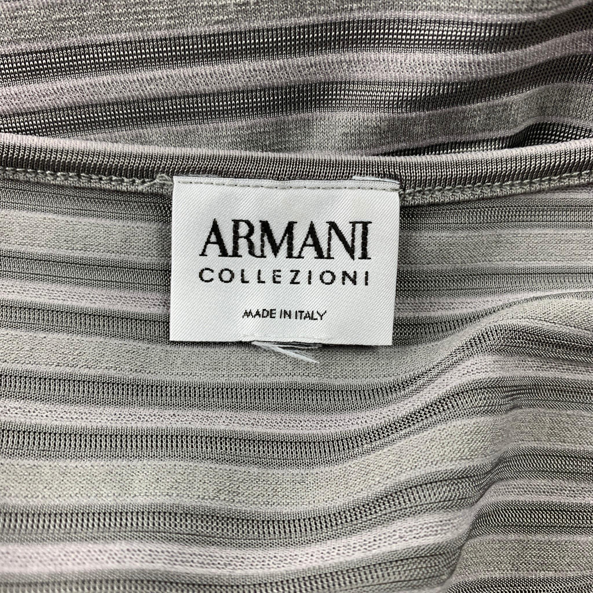 Women's ARMANI COLLEZIONI Size L Gray Stripe Textured Boat Neck T-shirt