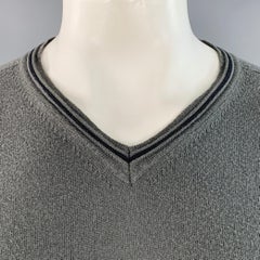 ARMANI COLLEZIONI Size L Grey Black Contrast Trim Virgin Wool Cotton V-Neck Pullover