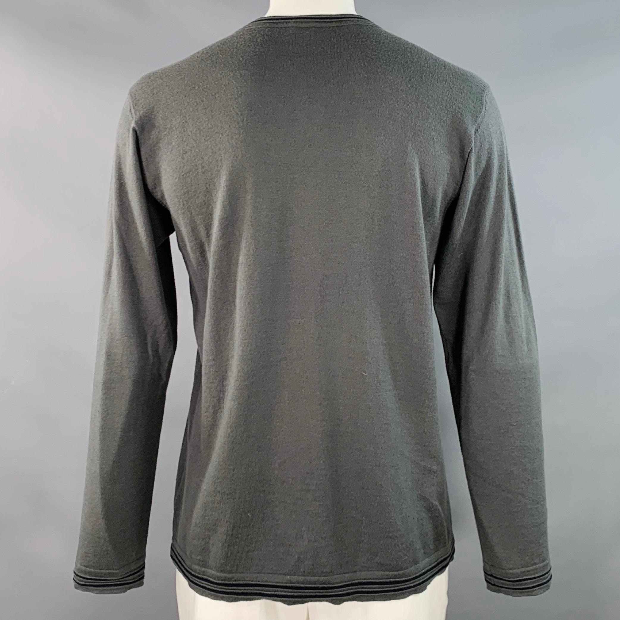 Uomo ARMANI COLLEZIONI Taglia L Grigio Nero con bordi a contrasto Pullover in lana vergine e cotone V.L.A. in vendita